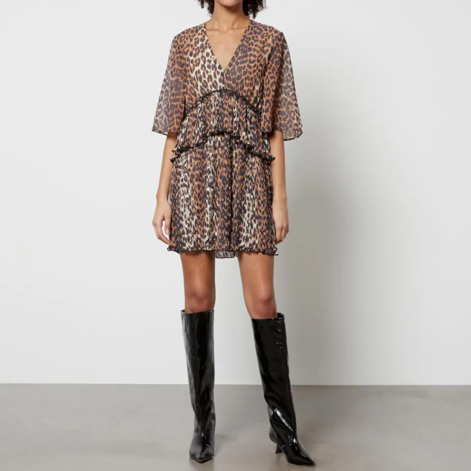 Dresses|Dresses|Dr. Martens Ganni Ruffled Leopard-Print Chiffon Mini Dress - EU 34/UK 6