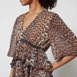 Dresses|Dresses|Dr. Martens Ganni Ruffled Leopard-Print Chiffon Mini Dress - EU 34/UK 6