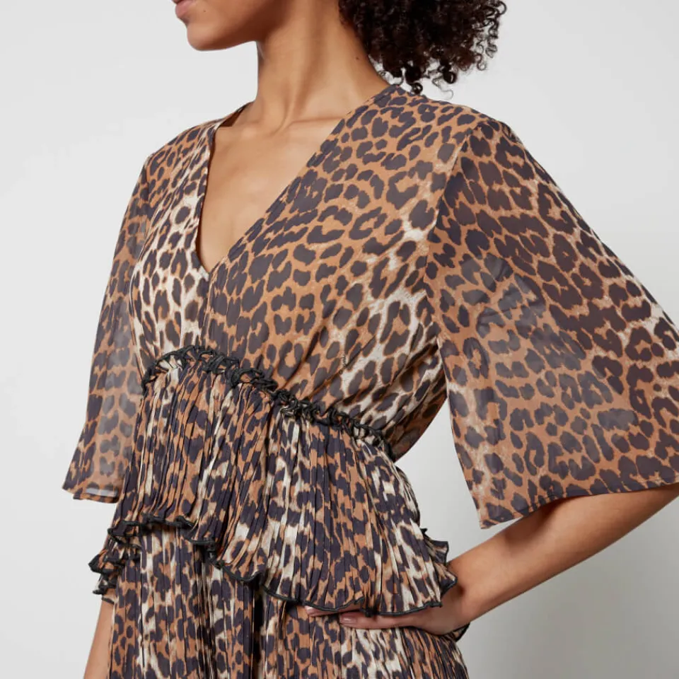 Dresses|Dresses|Dr. Martens Ganni Ruffled Leopard-Print Chiffon Mini Dress - EU 34/UK 6