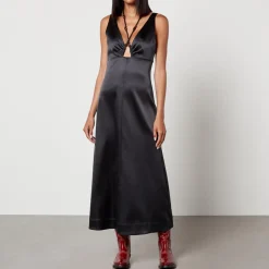 Dresses|Dresses|Stine Goya Ganni Satin Halterneck Midi Dress - EU 38/UK 10