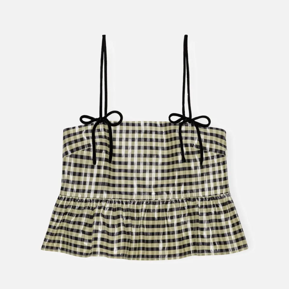 T-Shirts And Tops|Vagabond Shoemakers Ganni Shiny Check Cotton-Blend Jacquard Top - 36
