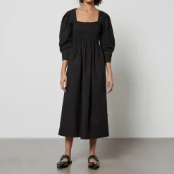 Dresses|Dresses|Ganni Smocked Cotton-Poplin Dress - EU 34/UK 6