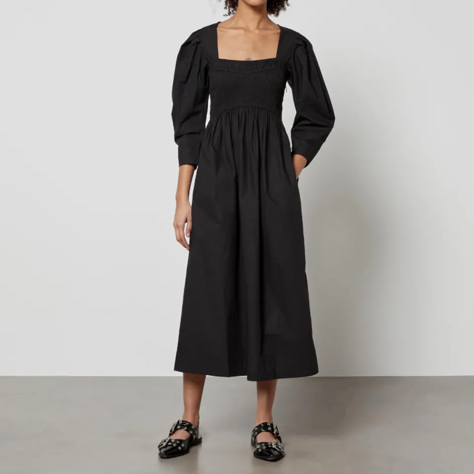 Dresses|Dresses|Ganni Smocked Cotton-Poplin Dress - EU 34/UK 6
