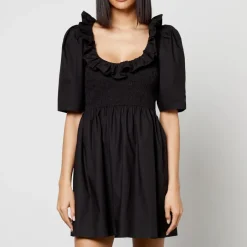 Dresses|Dresses|Marant Etoile Ganni Smocked Cotton-Poplin Mini Dress - EU 34/UK 6