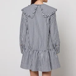 Dresses|Dresses|Anine Bing Ganni Stripe Big Collar Cotton-Poplin Mini Shirt Dress - UK 6