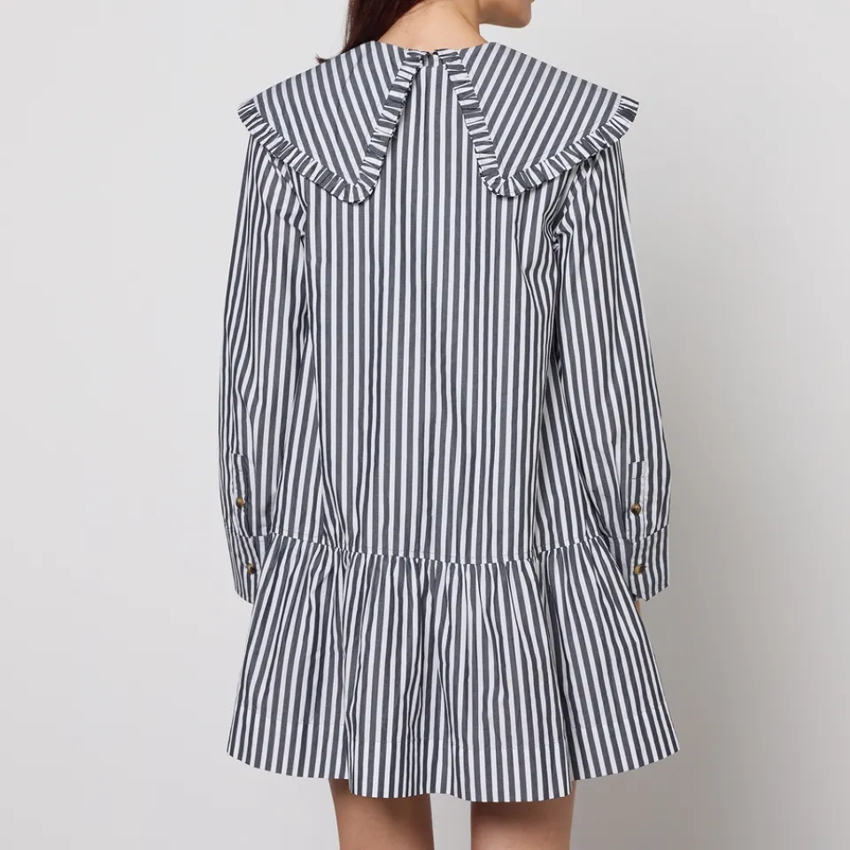 Dresses|Dresses|Anine Bing Ganni Stripe Big Collar Cotton-Poplin Mini Shirt Dress - UK 6
