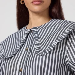Dresses|Dresses|Anine Bing Ganni Stripe Big Collar Cotton-Poplin Mini Shirt Dress - UK 6