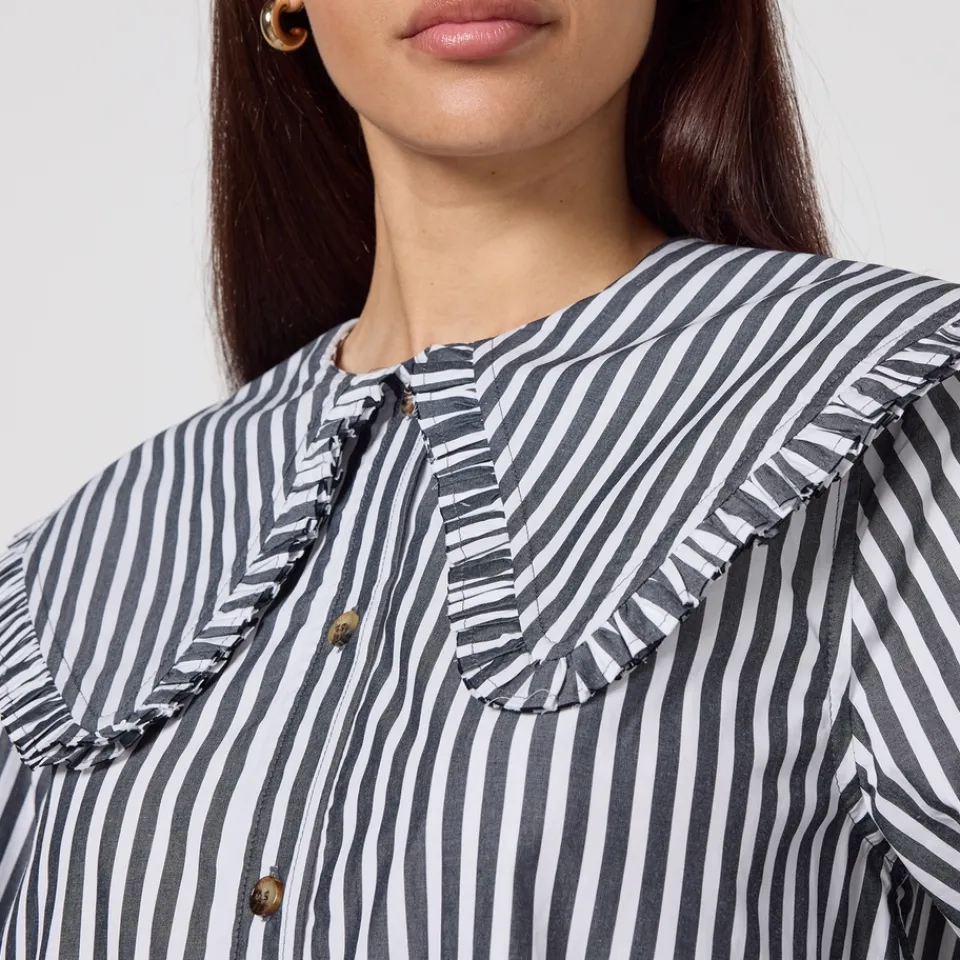 Dresses|Dresses|Anine Bing Ganni Stripe Big Collar Cotton-Poplin Mini Shirt Dress - UK 6