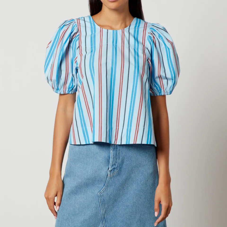 T-Shirts And Tops|Shirts And Blouses|Ganni Striped Cotton Open-Back Blouse - EU 38/UK 10