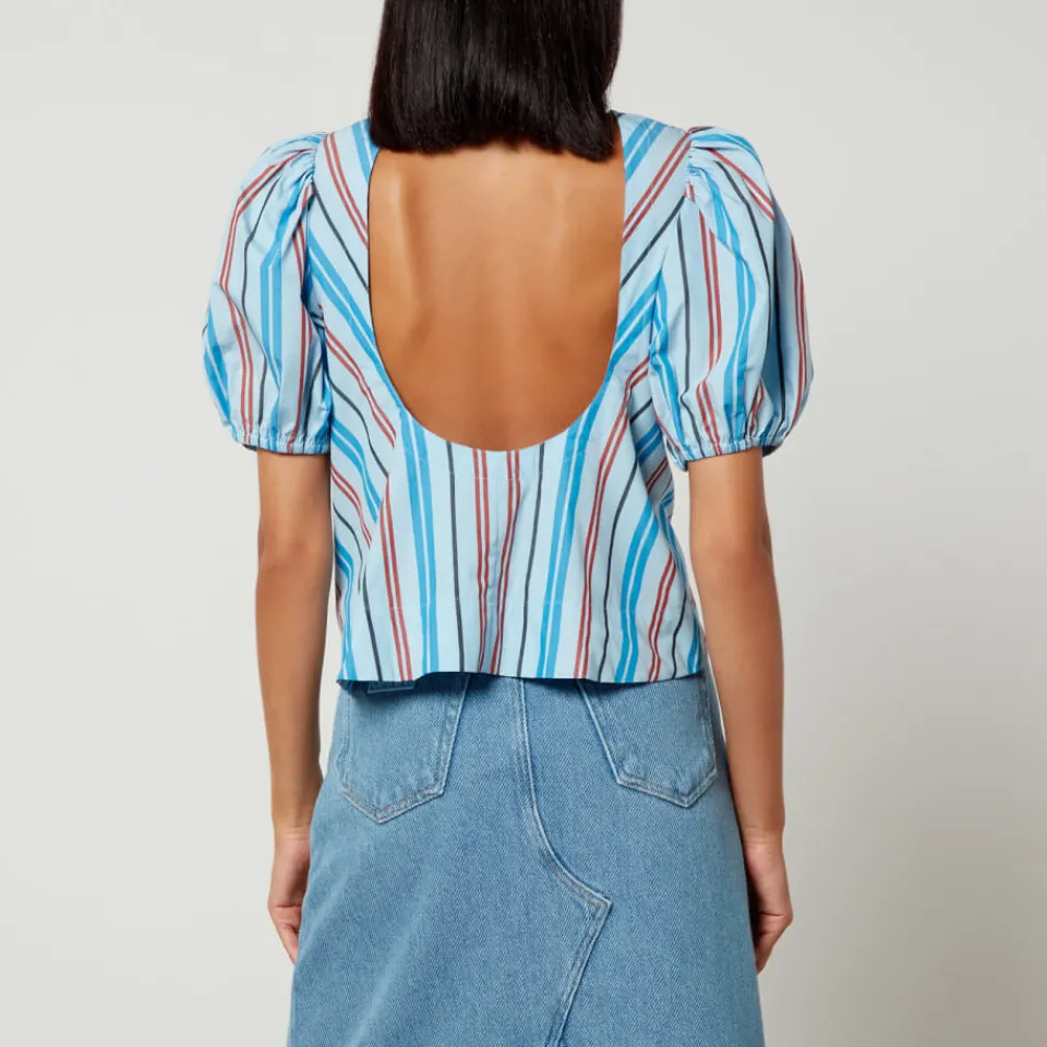 T-Shirts And Tops|Shirts And Blouses|Ganni Striped Cotton Open-Back Blouse - EU 38/UK 10