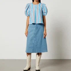 T-Shirts And Tops|Shirts And Blouses|Ganni Striped Cotton Open-Back Blouse - EU 38/UK 10