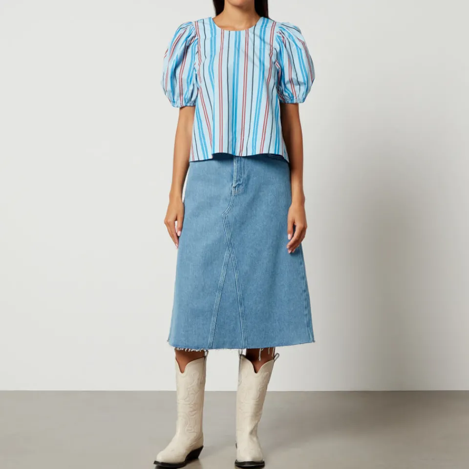 T-Shirts And Tops|Shirts And Blouses|Ganni Striped Cotton Open-Back Blouse - EU 38/UK 10