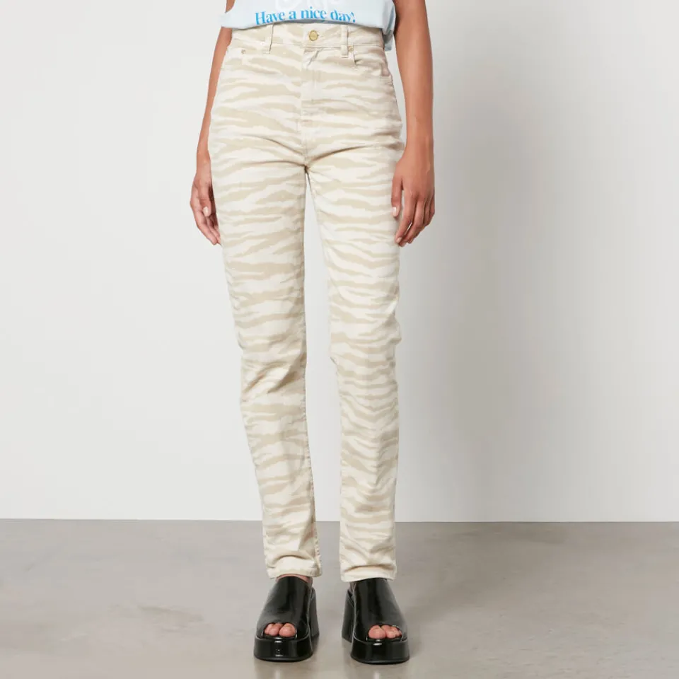 Jeans|Ganni Swigy Zebra-Print Denim Straight-Leg Jeans - W25
