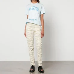 Jeans|Ganni Swigy Zebra-Print Denim Straight-Leg Jeans - W25