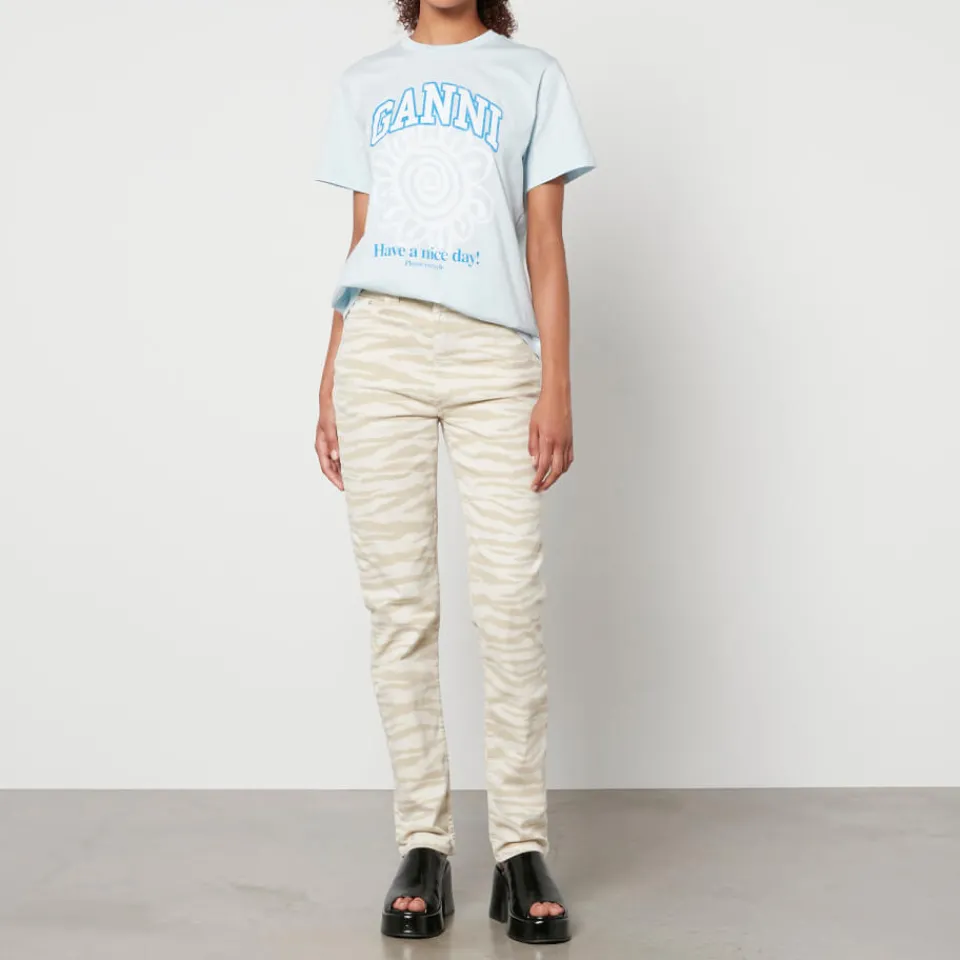 Jeans|Ganni Swigy Zebra-Print Denim Straight-Leg Jeans - W25