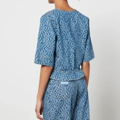 Co-Ord Sets|T-Shirts And Tops|Dr. Martens Ganni Tie-Front Jacquard-Denim Blouse - EU 42/UK 14
