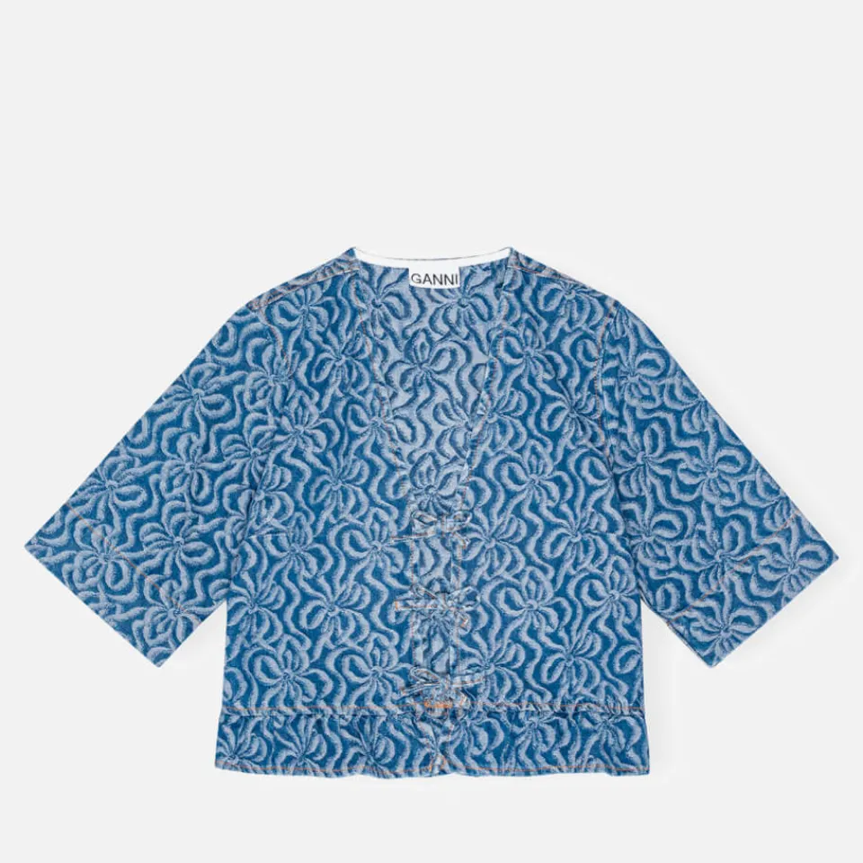 Co-Ord Sets|T-Shirts And Tops|Dr. Martens Ganni Tie-Front Jacquard-Denim Blouse - EU 42/UK 14