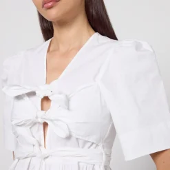 T-Shirts And Tops|Shirts And Blouses|Self-Portrait Ganni Washed Cotton-Blend Poplin Tie Strap Blouse - EU 34/UK 6
