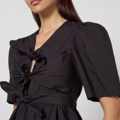 T-Shirts And Tops|Shirts And Blouses|Ganni Washed Cotton-Blend Poplin Tie Strap Blouse - EU 34/UK 6