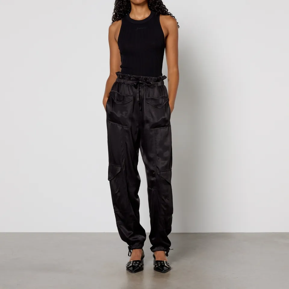 Trousers|Ganni Washed-Satin Barrel-Leg Trousers - EU 36/UK 8