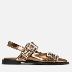 Flats|Ganni Women's Chunky Buckle Ballerina Faux Leather Flats - UK 4