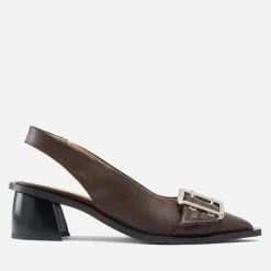 Heels|Ganni Women’s Chunky Buckle Faux Leather Slingback Heels - UK 3
