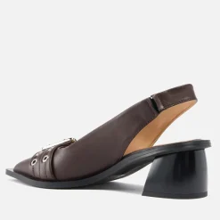 Heels|Ganni Women’s Chunky Buckle Faux Leather Slingback Heels - UK 3