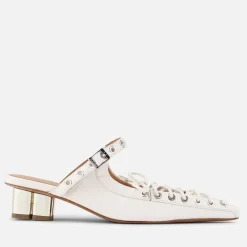 Heels|Ganni Women's Eyelet-Embellished Oleatex® Heeled Mules - UK 3