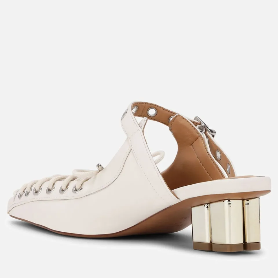Heels|Ganni Women's Eyelet-Embellished Oleatex® Heeled Mules - UK 3