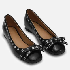 Flats|Ganni Women's Eyelets Bow Faux Leather Ballet Flats - UK 3