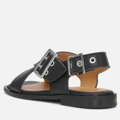 Sandals & Slides|Sandals|Ganni Women's Faux Leather Buckle Cross Strap Sandals - UK 6