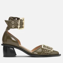 Heels|Gucci Ganni Women's Feminine Buckle Block Faux Leather Heels - UK 3