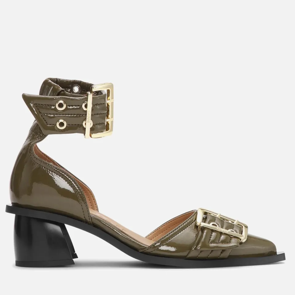 Heels|Gucci Ganni Women's Feminine Buckle Block Faux Leather Heels - UK 3