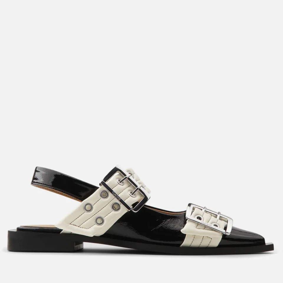 Flats|Ganni Women's Feminine Buckle Leather Flats - UK 3