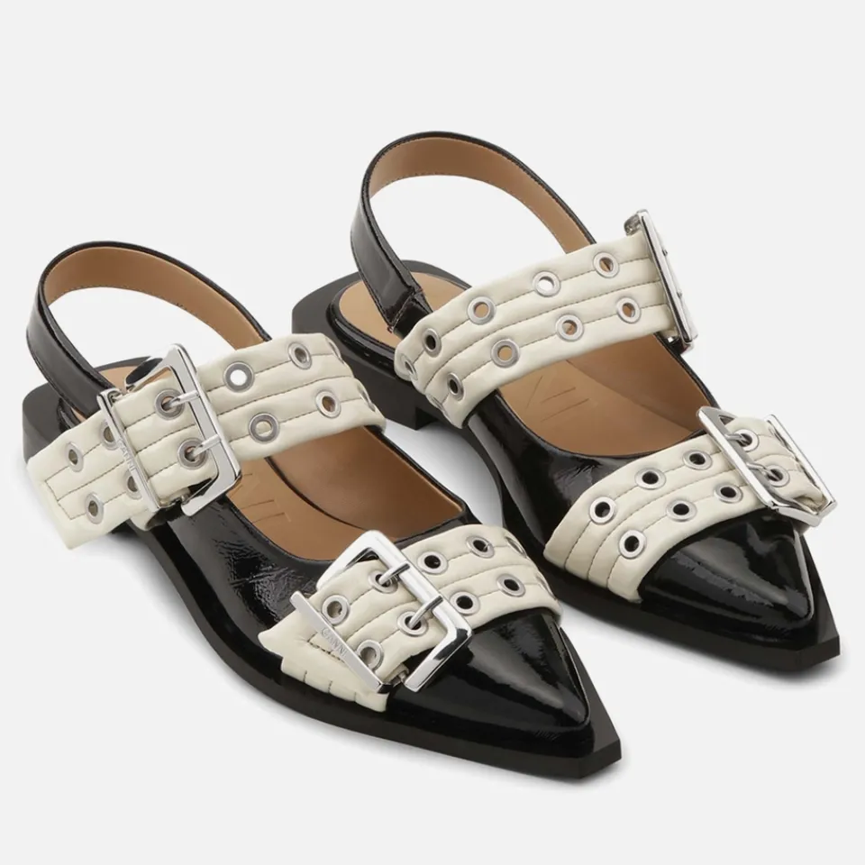 Flats|Ganni Women's Feminine Buckle Leather Flats - UK 3