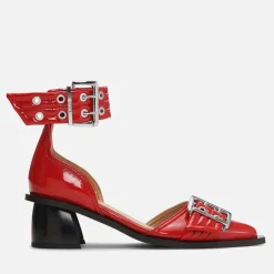 Heels|Ganni Women's Feminine Buckle Block Faux Leather Heels - UK 3