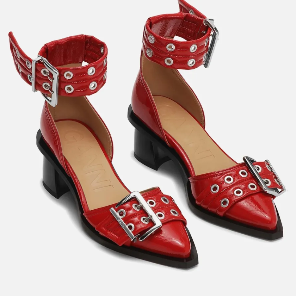 Heels|Ganni Women's Feminine Buckle Block Faux Leather Heels - UK 3