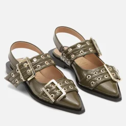 Flats|Ganni Women's Feminine Patent Leather Ballet Shoes - UK 3