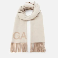 Scarves|Ganni Women's Fringed Wool Scarf - Egret
