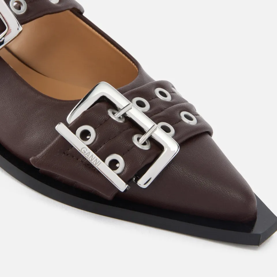 Flats|Ganni Women's Leather Ballet Flats - UK 3