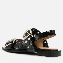 Flats|Ganni Women's Patent Croc-Effect Leather Ballerina Flats - UK 3