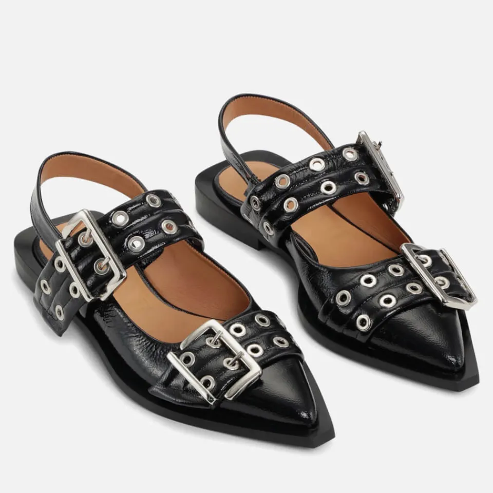 Flats|Ganni Women's Patent Leather Ballet Flats - UK 3
