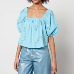 T-Shirts And Tops|Shirts And Blouses|Ganni x Coggles Floral-Print Organic Cotton Blouse - EU 34/UK 6