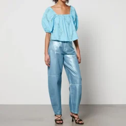 T-Shirts And Tops|Shirts And Blouses|Ganni x Coggles Floral-Print Organic Cotton Blouse - EU 34/UK 6