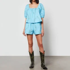 T-Shirts And Tops|Shirts And Blouses|Ganni x Coggles Floral-Print Organic Cotton Blouse - EU 34/UK 6