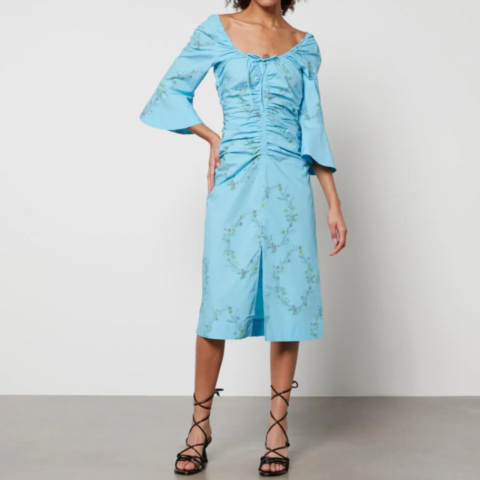 Dresses|Dresses|ROTATE Birger Christensen Ganni x Coggles Floral-Print Organic Cotton Midi Dress - EU 34/UK 6