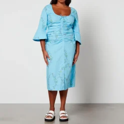 Dresses|Dresses|ROTATE Birger Christensen Ganni x Coggles Floral-Print Organic Cotton Midi Dress - EU 34/UK 6