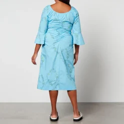Dresses|Dresses|ROTATE Birger Christensen Ganni x Coggles Floral-Print Organic Cotton Midi Dress - EU 34/UK 6