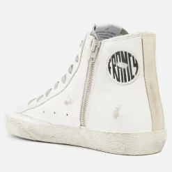 Trainers|Veja Golden Goose Francy Distressed Leather and Suede High-Top Trainers - UK 3
