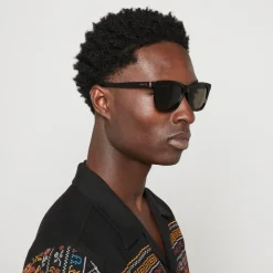 Sunglasses|Sunglasses|Dr. Martens Gucci Men's Rectangle Frame Acetate Sunglasses - Black/Gold/Brown